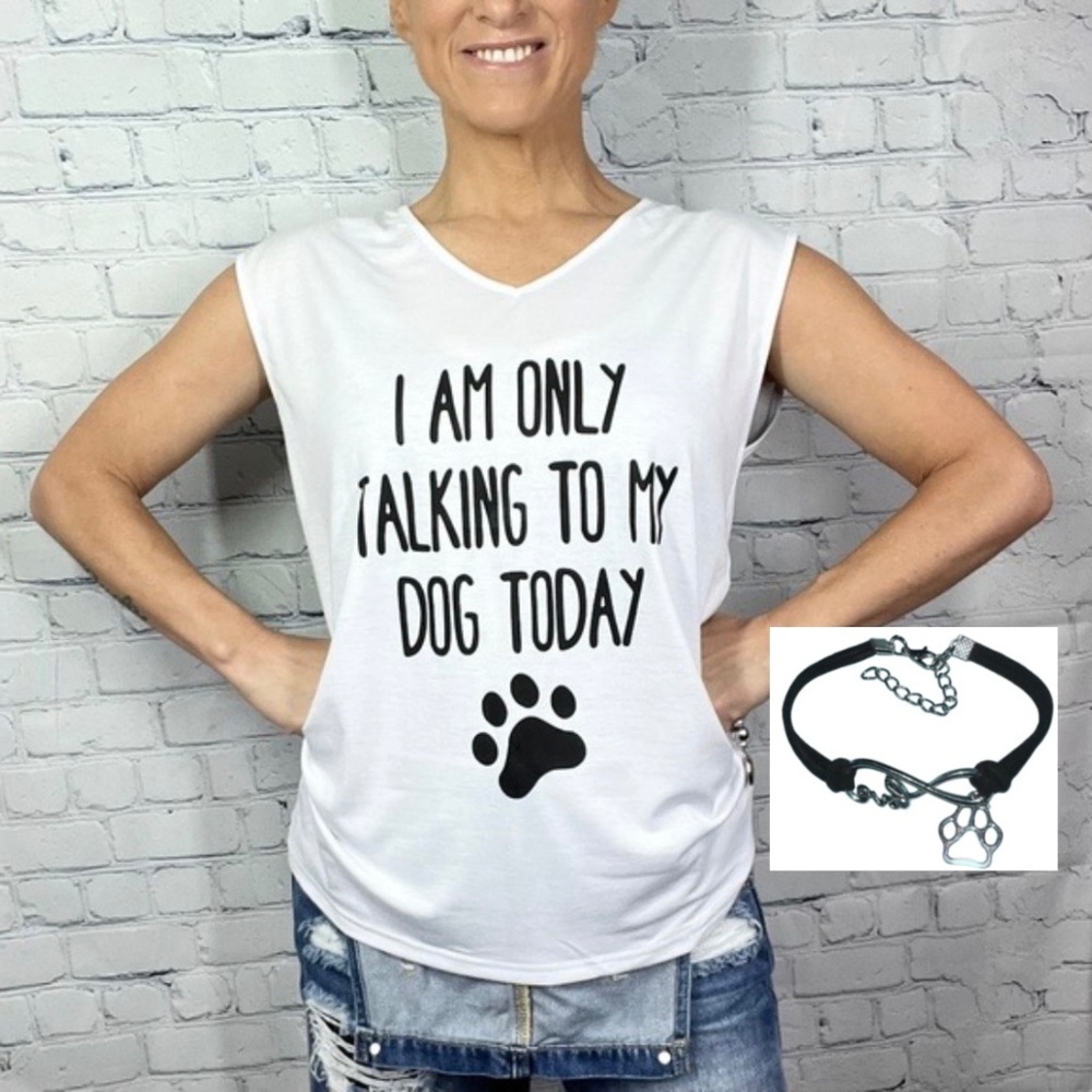 🔥2/$10 🐶💖(2) NWT |•AM ONLY TALKING TO MY DOG…•| Sleeveless Top + Bracelet